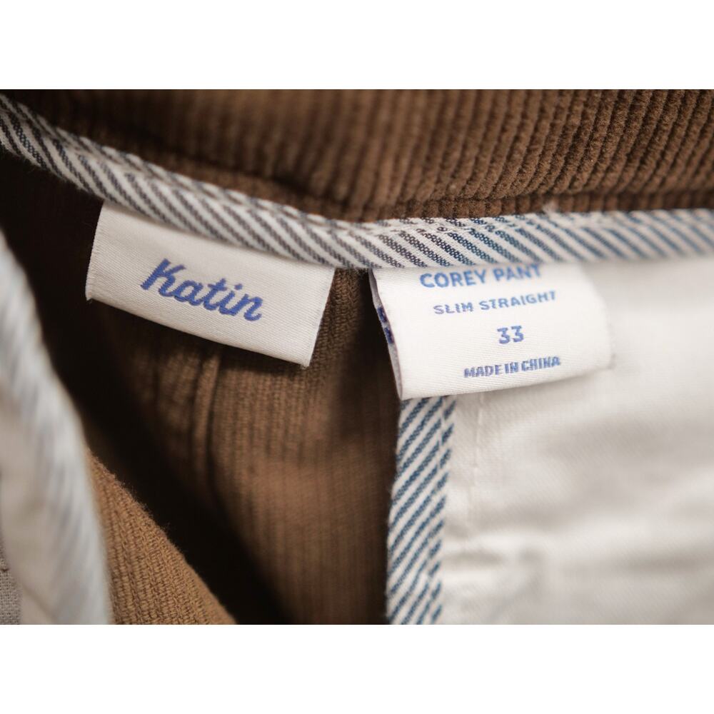 Katin Corey Corduroy Pants Mens 33x27 Brown Slim Straight Stretch Chino - Picture 9 of 10